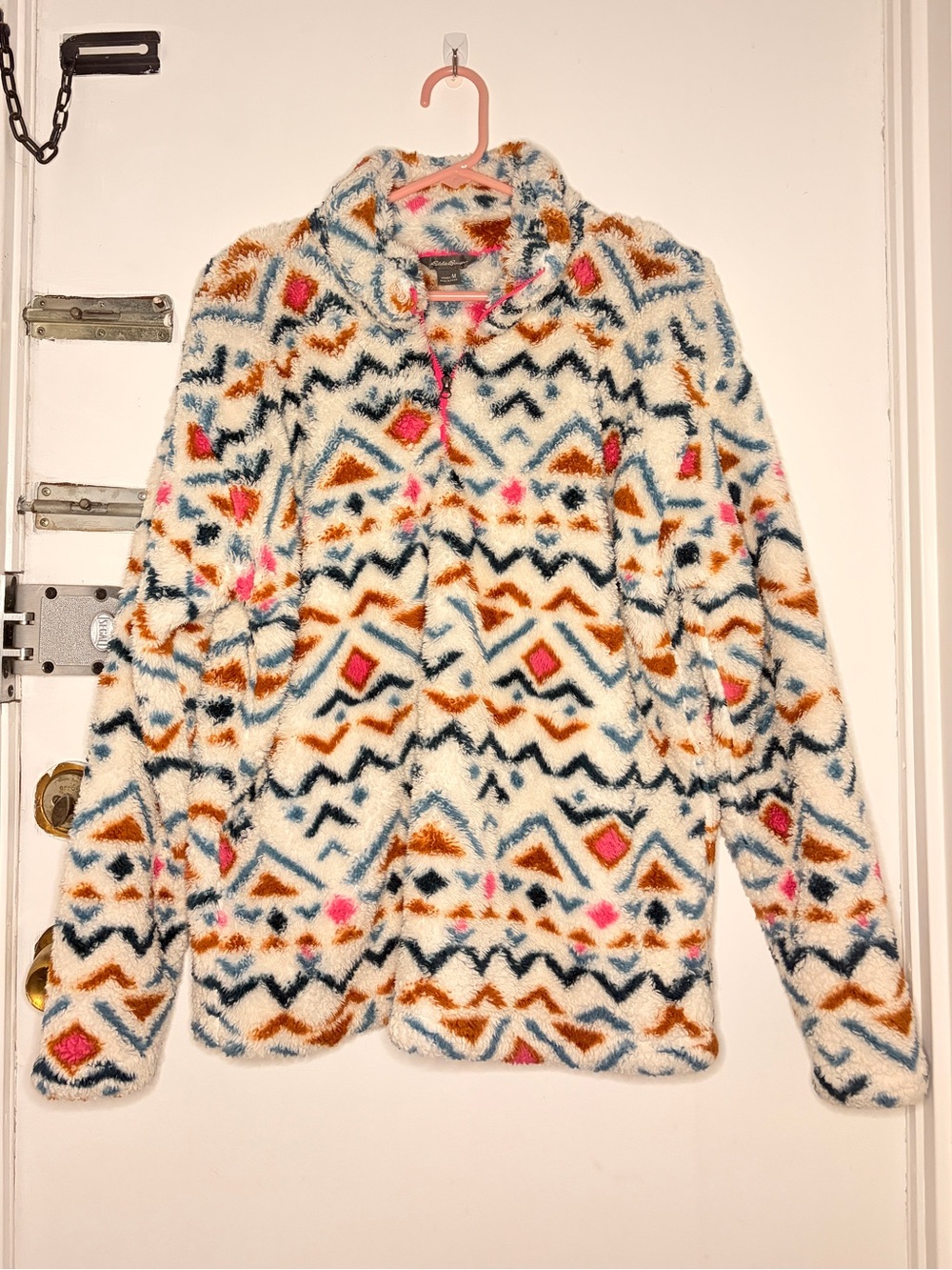 Eddie Bauer Womens Midweight Plush Quarter Zip Fleece Pullover, Vanilla Aztec, M